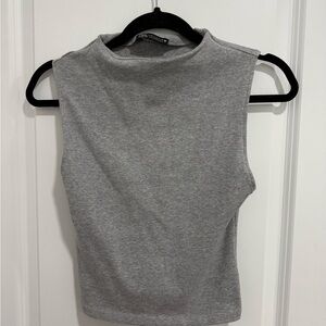 Zara Light Gray Sleeveless Mock Neck Tank